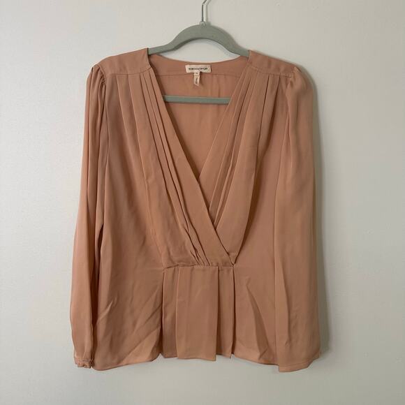 Rebecca Taylor light pink silk long sleeve v-neck top size 12 - Picture 9 of 14